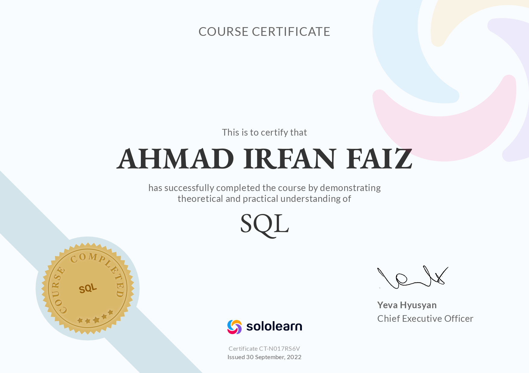 SQL Course Certificate